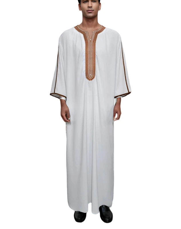 CHINEE Embroidered Traditional Men Jalabiyas Jubbah Muslim Men's Thobe Islamic Clothing Ramadan Thobe Robe
