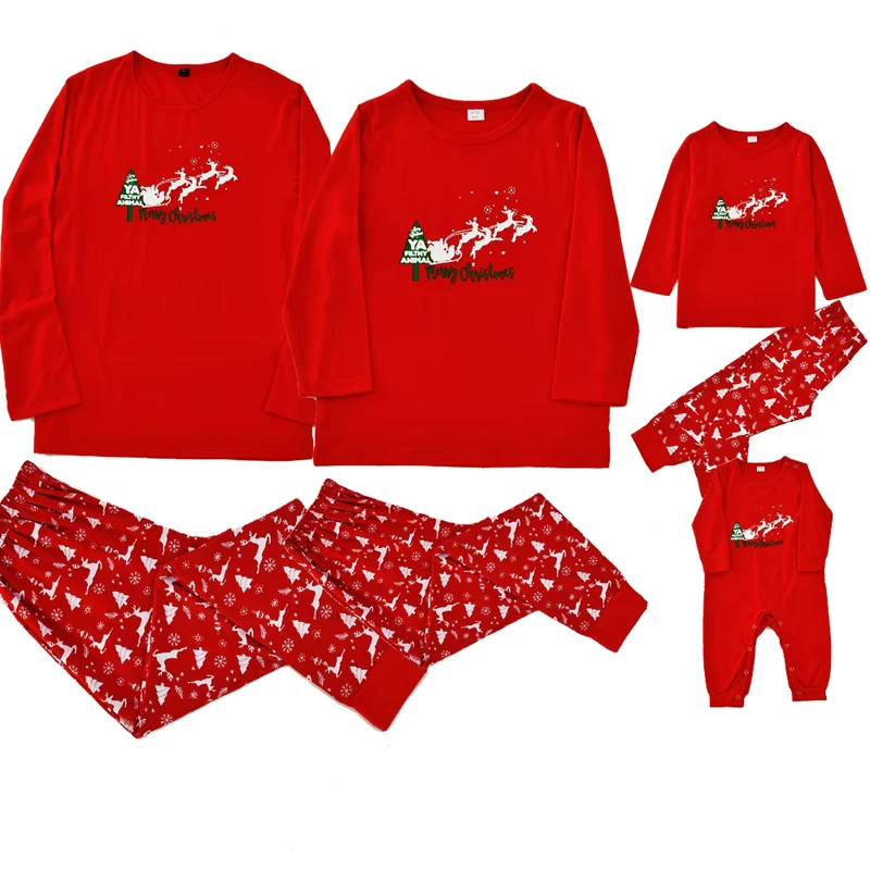 CHINEE Ervice Parent child Leisure Knitted Cotton Blend Autumn/Spring Custom Printed Christmas Family Matching 7-Piece Women Pajama