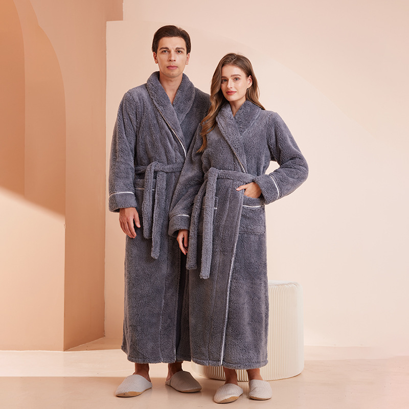 CHINEE Europe Fashion Super Soft Lined Coral Fleece Nightgown Women Thick Winter Plush Bathrobes
