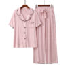 CHINEE Europe and America Ribbed Modal Pajama Women's Spring Summer Short Sleeve Tops Homewear Modal Pajamas Women