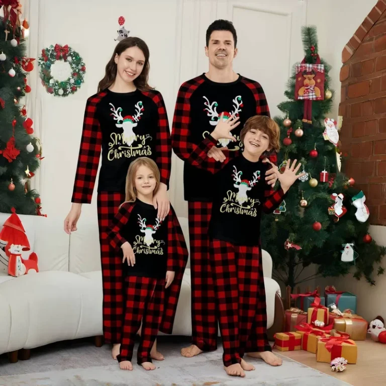 CHINEE-European-American-Style-Eco-Friendly-100-Polyester-Adult-Child-Family-Matching-Pajamas-Car-Snowman-Christmas-Tree-Print-Home