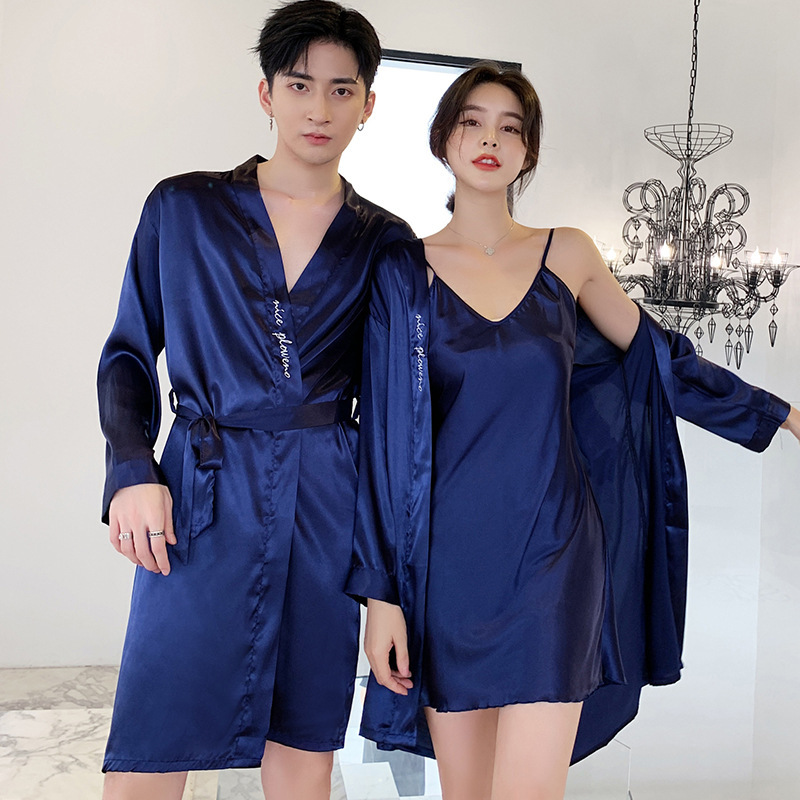 CHINEE European American Style Satin Pajamas For Men Women Thin Sexy V Neck Long Sleeve Quick Dry Breathable Ice Silk Robes Spring
