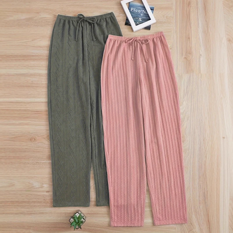 CHINEE European American Women's Autumn Winter Home Pants New Loose Casual Wide Leg Pajama Pants Solid Pattern