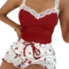 CHINEE European American Women's Home Clothes Comfortable Lace Sling Shorts with Elastic Waist Casual Outfit Sleepwear