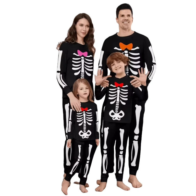 CHINEE European and American Skull Bones Halloween Family Home Clothes Casual Adult Kidsren Baby Horror Trick Costume Pajama Set