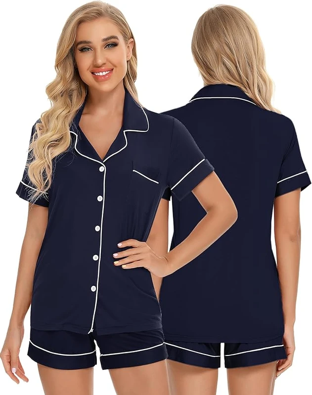 CHINEE Examples OEM Bamboo Cotton PJ Custom Logo Summer Shorts Sleeve Two Piece Women Wedding Bridesmaid Pajamas Set