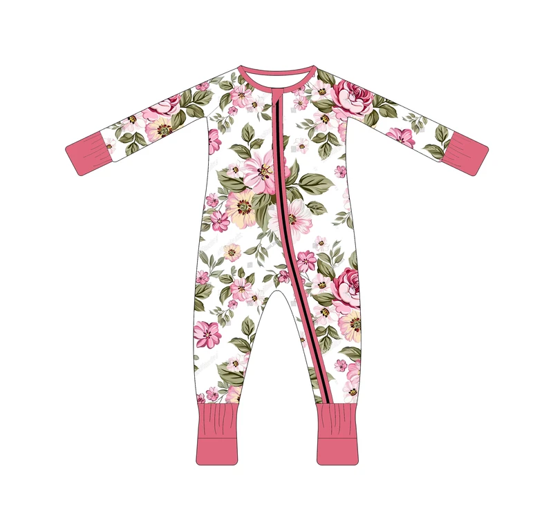CHINEE Exquisite Floral Custom Unisex Casual Baby Sleepwear Onesie Long Sleeve Baby Kids Pajamas Set