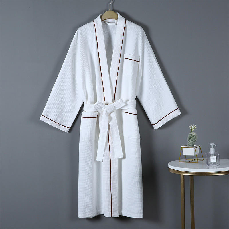 CHINEE Factory 100% Cotton Unisex Hotel Robe Towel Robe Waffle Weave Hand Kimono Collar Style Bathrobe Hotel Spa