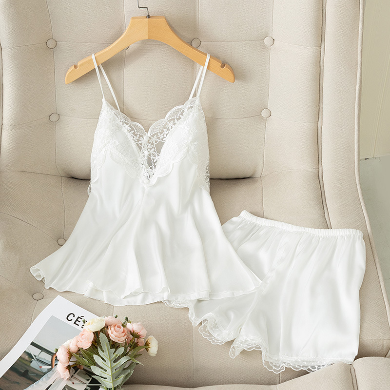 CHINEE Factory 2pcs Jacquard Satin Thermal Summer Sleepwear Women Silk Breastfeeding Maternity Nightdress Turquie