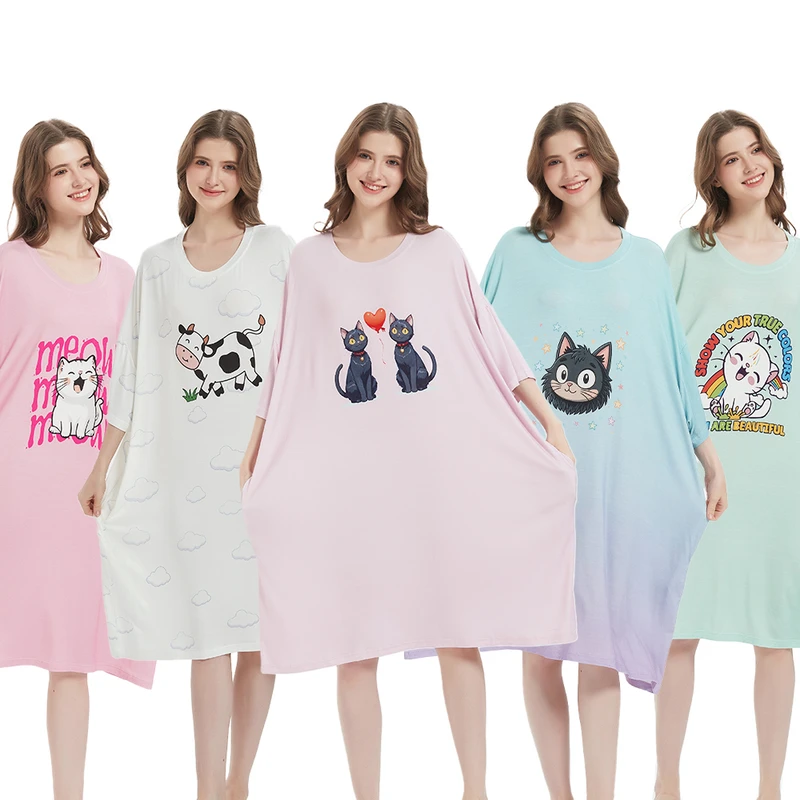 CHINEE Factory Breathable Sleep Tee Big Oversized Nightgown for Women Comfortable Sleep Dress T Shirt Summer Long Pajamas