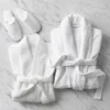 CHINEE Factory Custom 5 Stars High Quality Shawl Collar White Navy Bathrobe 100% Cotton Bath Robe And Slippers