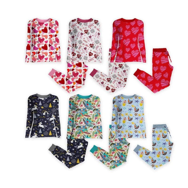 CHINEE Factory Custom 95% Bamboo 5% Spandex OEKO Certified Mommy and Me Girls Children Family Matching Pajamas Set