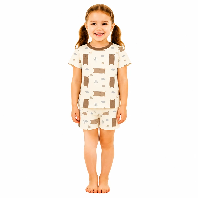 CHINEE Factory Custom Baby Bamboo Pajamas 2 Piece Set Breathable Unisex Short Sleeve Top Pants Toddler Sleepwear