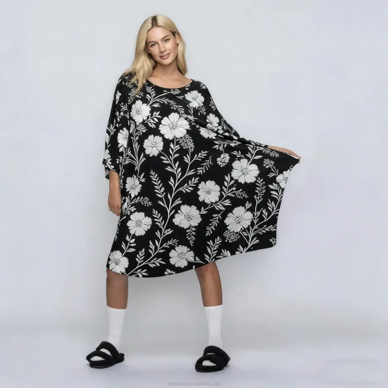 CHINEE-Factory-Custom-Breathable-Knitted-Front-Logo-Plus-Size-Womens-Sleep-Tee-Nightgown-Pajamas-for-Spring-Summer