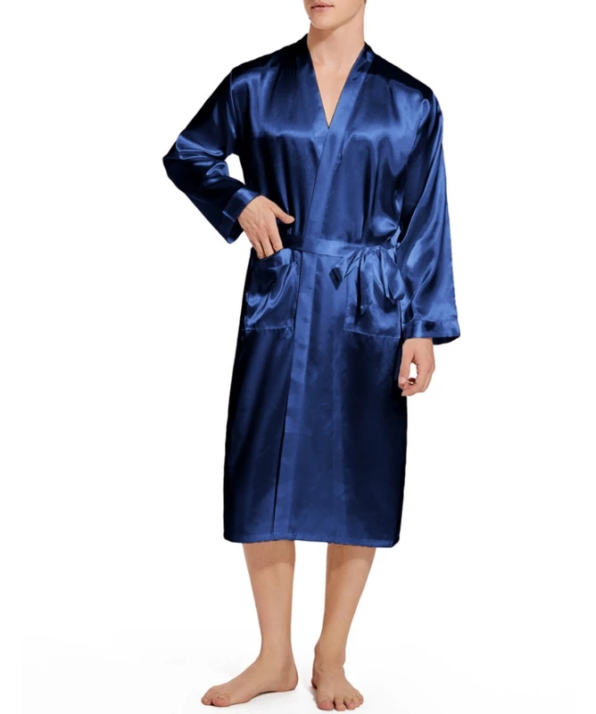 CHINEE Factory Custom Logo Men Satin Robes Knee Length Silk Satin Robes Luxury Lounge Silk Satin Robes for Men