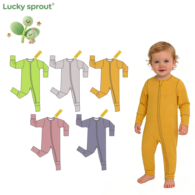 CHINEE Factory Custom Solid Colours Bamboo One Piece Pjs Sleepsuit Kids Infant Toddle Bamboo Sleeper Baby Boy Girl Pyjamas Rompers