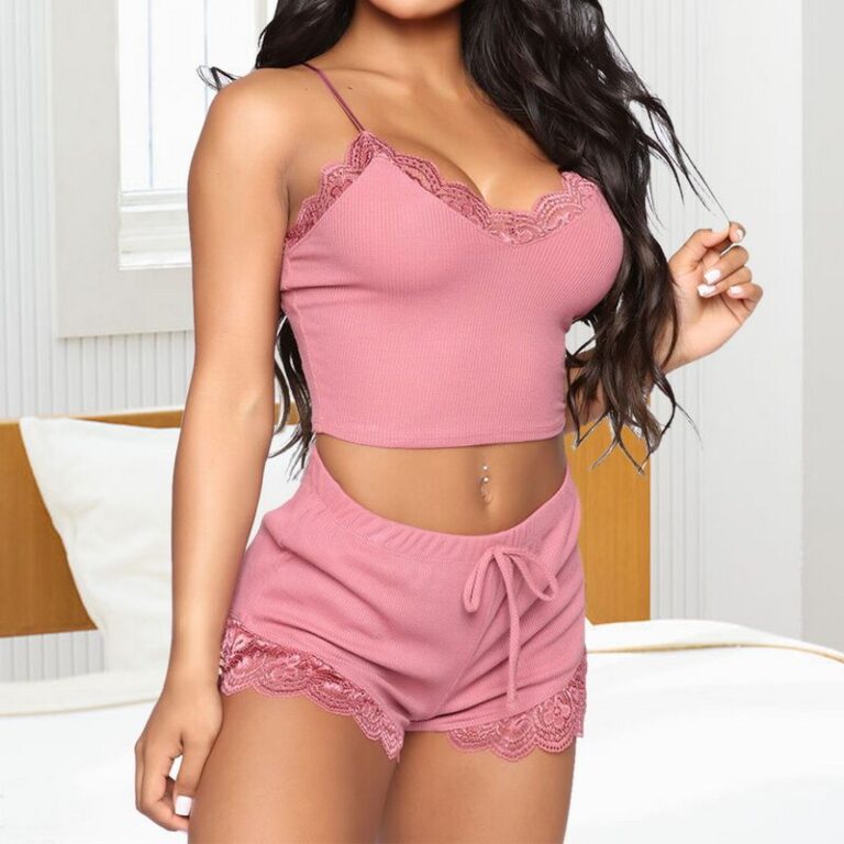 CHINEE-Factory-Custom-Summer-Loose-2-Piece-Cashmere-Plaid-Soft-Pajamas-Loungewear-Top-and-Shorts-Camisole-Sleepwear-Set-for-Women-Girls