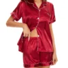 CHINEE Factory Custom Women's Pajama Sets Satin Sleepwear Button Down Short Sleeve Pj Silk Tops and Shorts 2 Piece Loungewear