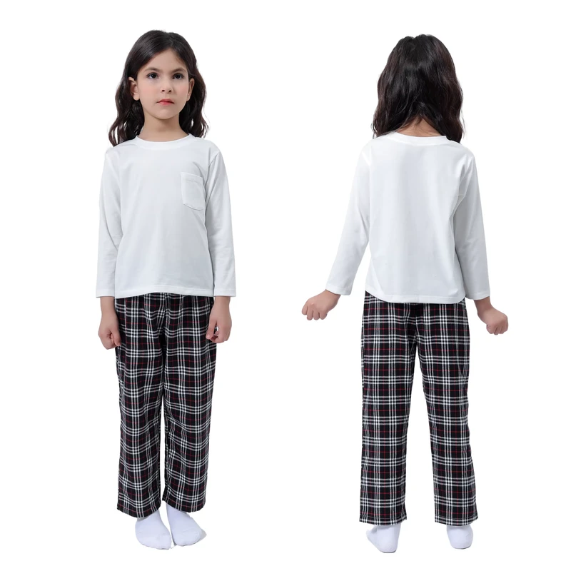 CHINEE Factory Direct Sale Kids Solid Clothing With Pocket Plaid Pajamas 2Pcs Baby Girls Sleepwear Set