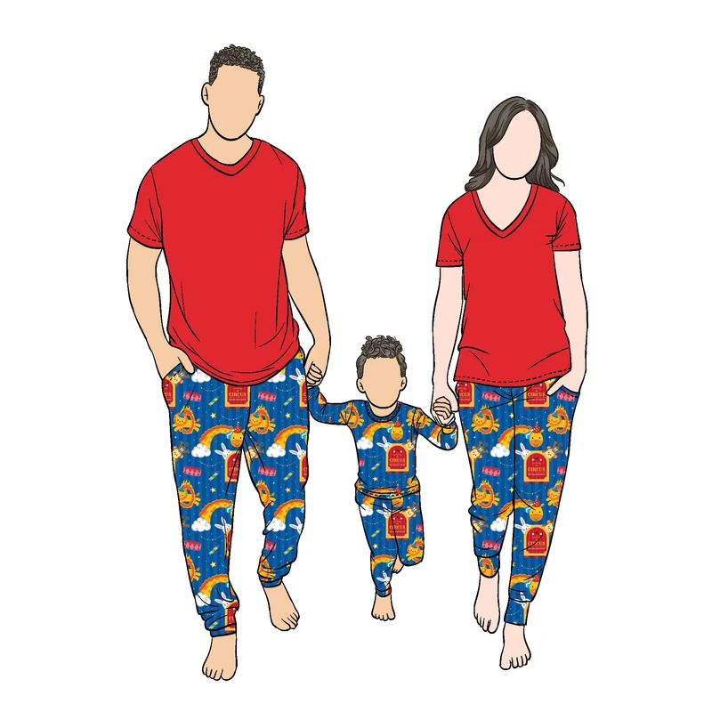 CHINEE Factory Directly Sale Custom Unisex Printed 2pcs Family Matching Pajamas Set for Kids and Adults