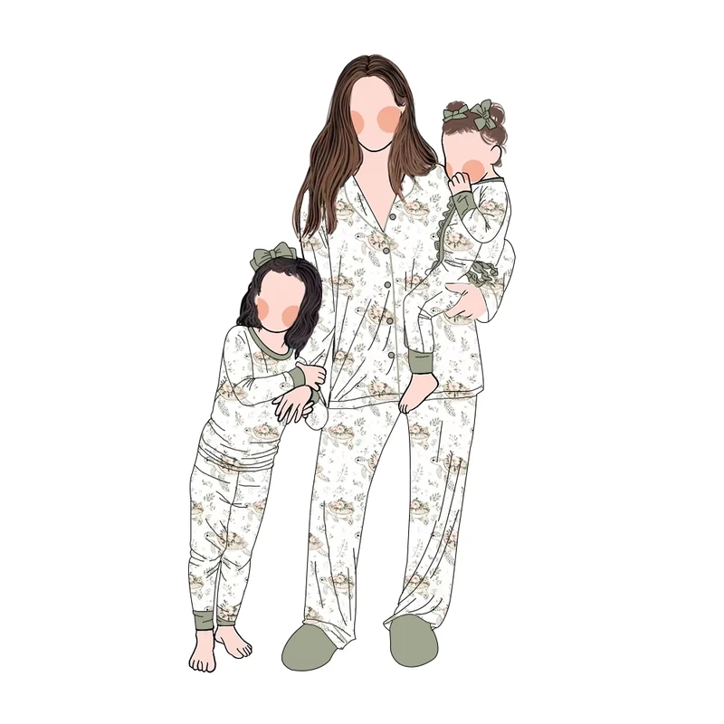 CHINEE Factory Directly Sale High Quality 3pcs Bamboo Family Matching Set Family Pajamas Sleepwear Parent Child Clothing Set