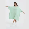 CHINEE Factory Green Summer Soft Cool Eco Friendly Breathable Bamboo Knee Length Oversized Loose Women Sleep Tee with Pockets