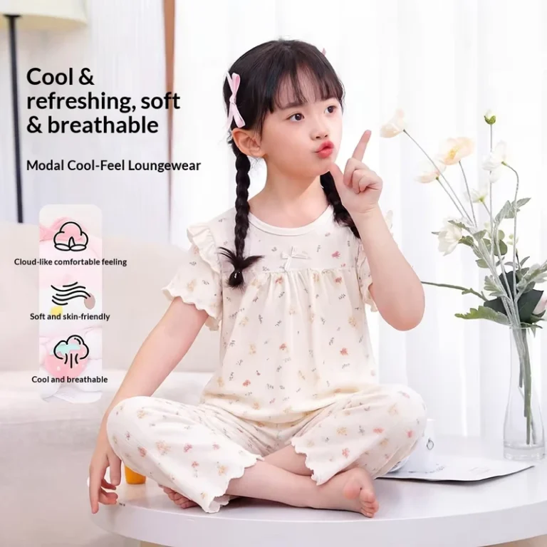 CHINEE-Factory-OEM-Girls-Summer-Short-Sleeve-Modal-Pajama-Set-Air-Conditioning-Sleepwear-for-Baby-to-Big-Kids-2-Piece-1