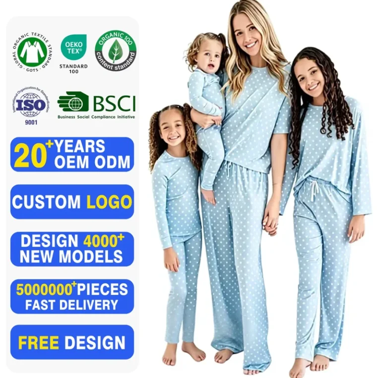 CHINEE-Factory-OEM-ODM-Family-Matching-Pajamas-Custom-Logo-Free-Design-Fast-Delivery-Organic-Mommy-and-Me-Loungewear-Set