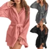 CHINEE Factory Plus Size Elegant Flannel Bathrobe for Women Soft Warm Winter Robe Drawstring Closure Thicker Plush Fleece Knee Hooded