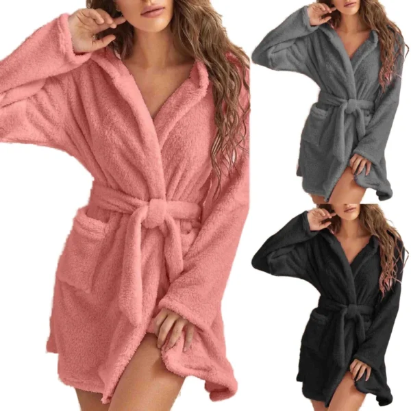 CHINEE Factory Plus Size Elegant Flannel Bathrobe for Women Soft Warm Winter Robe Drawstring Closure Thicker Plush Fleece Knee Hooded
