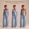 CHINEE Factory Price 3pcs Ribbed Knit Sleepwear Set Women Luxury Loungewear Custom Logo OEM ODM 3 Piece Pajama Set for Ladies