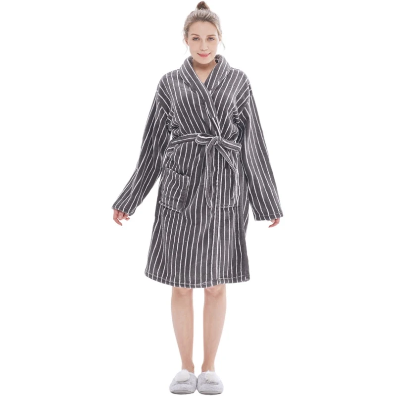 CHINEE Factory Printed Bathrobe Luxury Womens Plush Fleece Robe Cozy Warm Hotel Bathrobe Fuzzy Female Spa Robe With Pockets