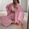 CHINEE Factory Summer New Style Striped Long-Sleeved Pants for Relaxed Comfortable Casual Women's Pajamas Breathable Front