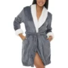 CHINEE Factory Women's Classic Cozy Plush Robe Fleece Bathrobe Hooded Collar Drawstring Closure Quick Dry Sleepwear Winter Warm