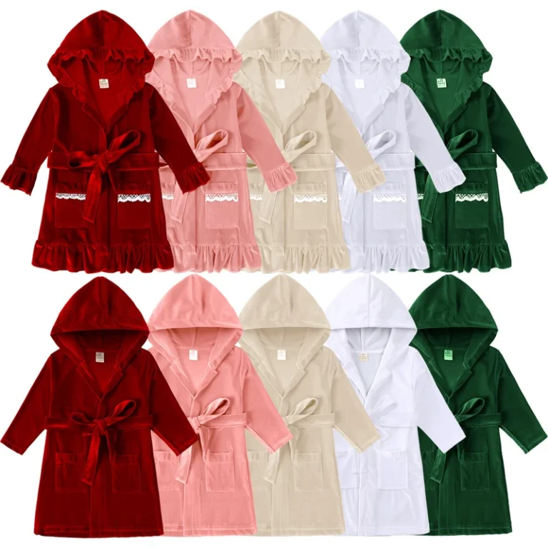 CHINEE Fall Winter Velvet Hooded Robes for Kids with Belt Plus Size