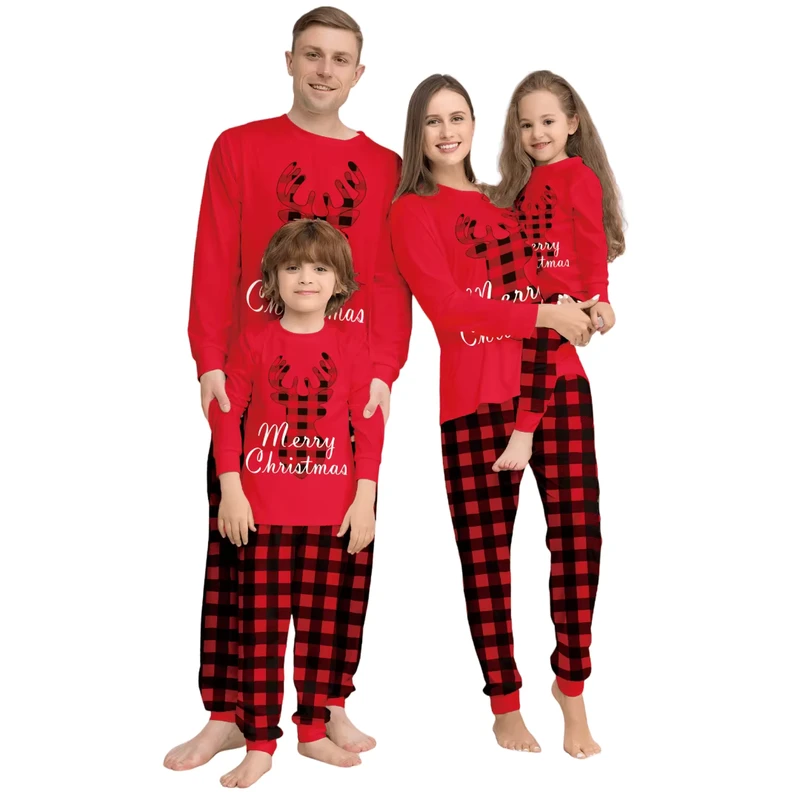 CHINEE Family Christmas Pajamas Cotton Nightwear Red Matching Sleepwear Kids Pajama Girl Clothing Set