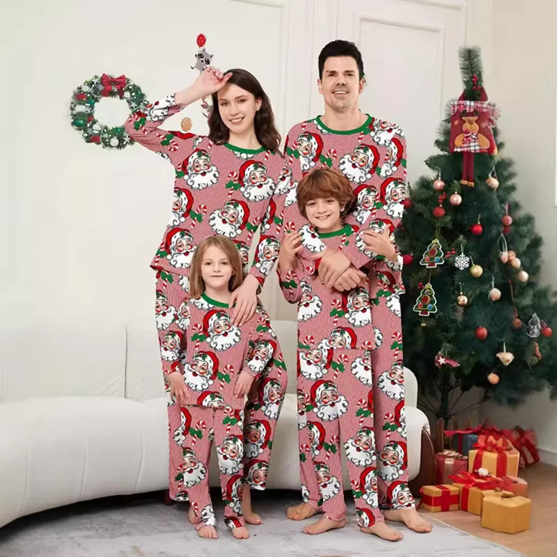 CHINEE Family Christmas Pajamas Set Matching Father Mother Kids Elastic Waist Homewear Fashion Print Sleepwear