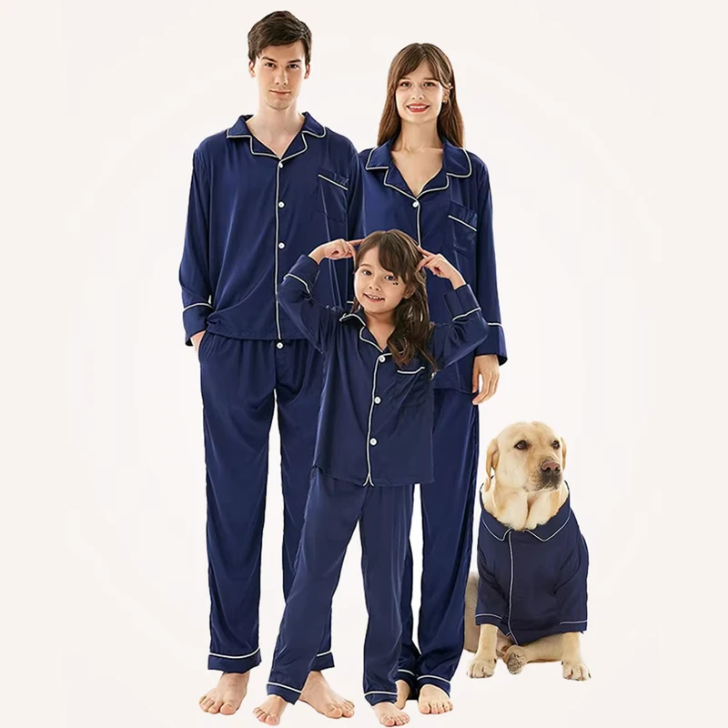 CHINEE Family Dad Pajama Mommy and Me Matching Pajamas Bamboo Sleepwear Long Piping Kids Children Loungewear Sets