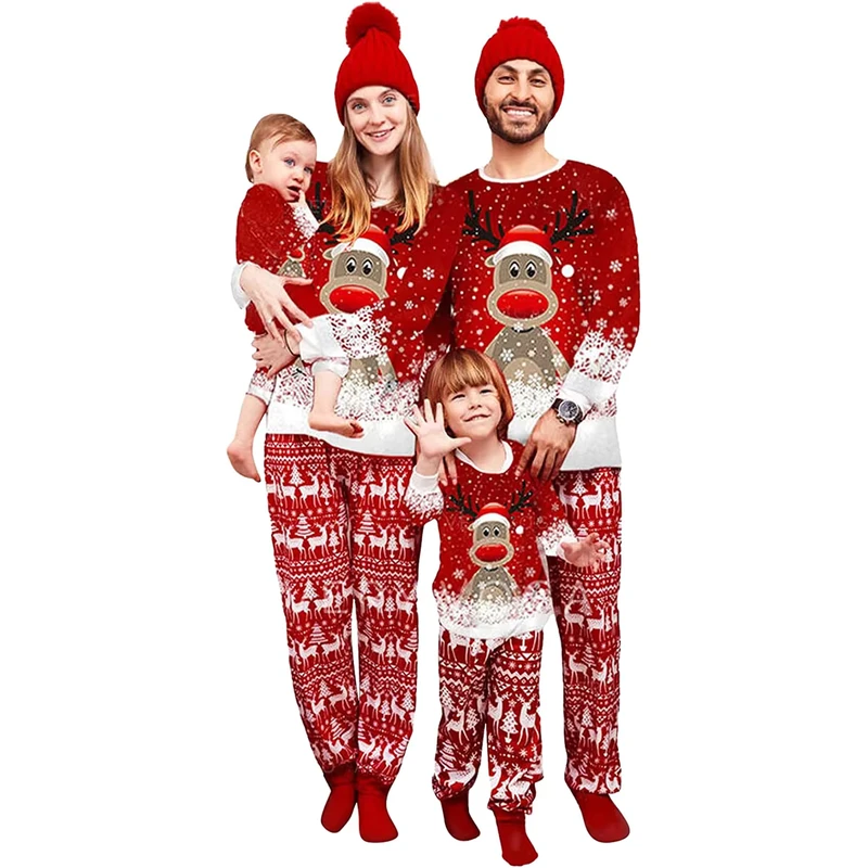 CHINEE Family Matching Christmas Pyjamas Set Reindeer Pajamas PJs Set Xmas Sleepwear Nightwear for Mens Womens Adults Kids