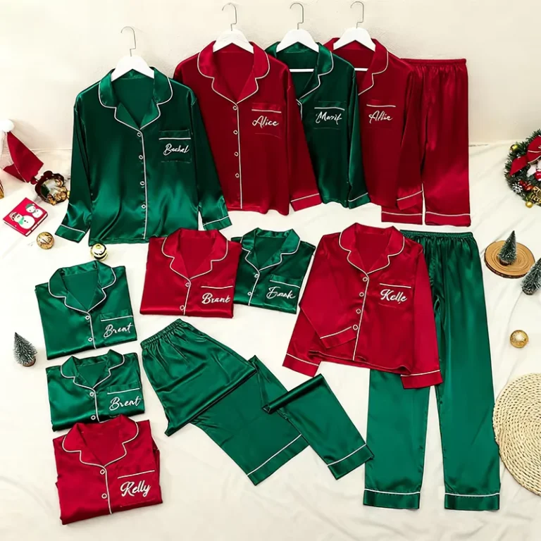 CHINEE-Family-Matching-Christmas-Red-and-Green-Monogram-Sleepwear-for-Kids-Satin-Kids-Party-Pajamas