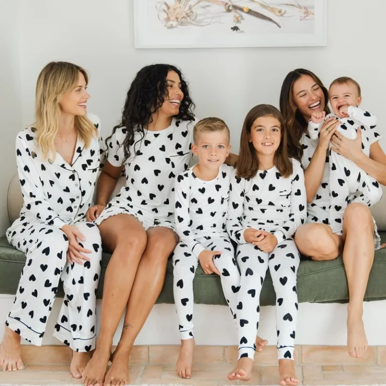 CHINEE-Family-Matching-Heart-Pajamas-Set-White-Black-Heart-Pattern-Button-Down-Romper-Options-for-All-Family-Members
