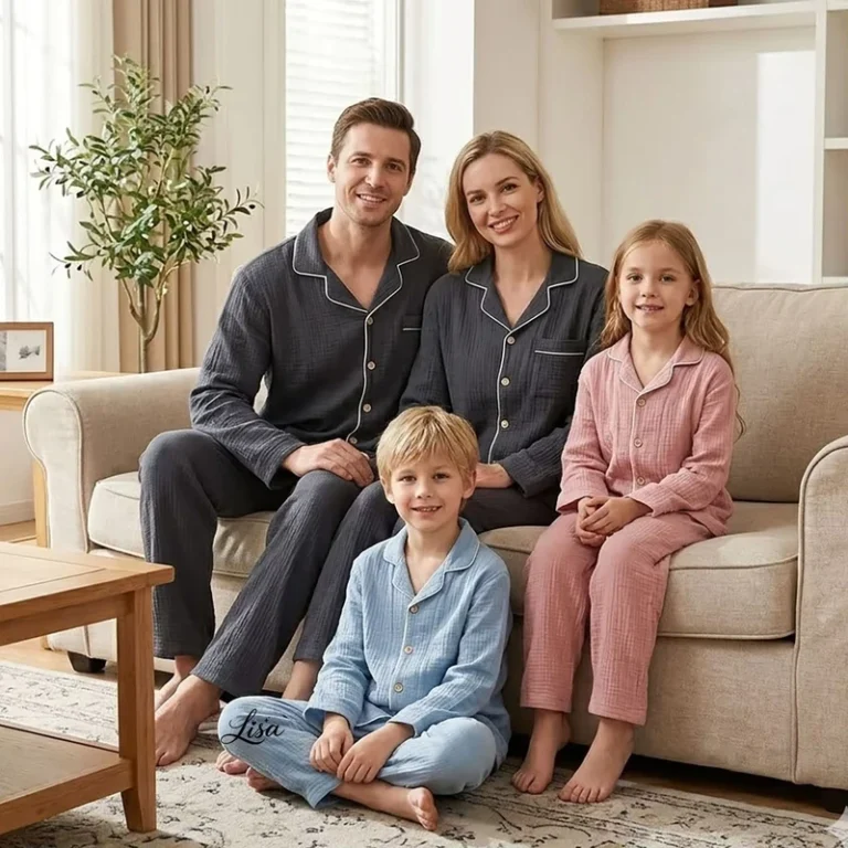 CHINEE-Family-Matching-Pajamas-Set-Autumn-Soft-Cotton-Muslin-Long-Sleeve-Sleepwear-for-Parents-and-Kids-Custom-Boutique-Loungewear