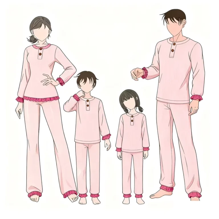 CHINEE-Family-Matching-Pink-Pajama-Set-Long-Sleeve-Ruffle-Trim-Sleepwear-Soft-Comfortable-Parent-Child-Loungewear