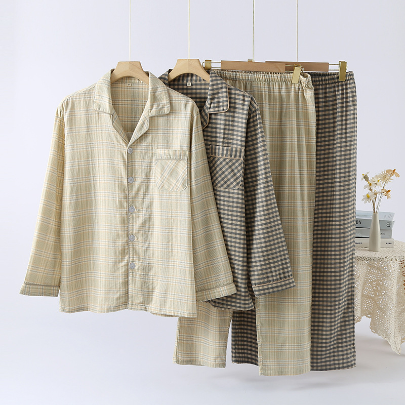 CHINEE Family Pajama Set Checks Cotton Pajamas Long 2pc With Button Sleepwear Set Loungewear Man Pajama