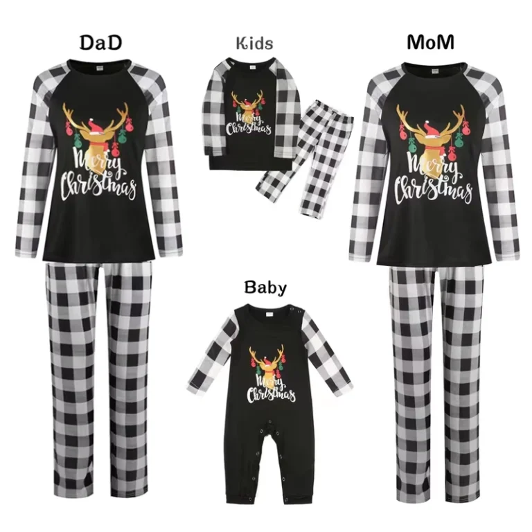 CHINEE-Family-Pajamas-Matching-Sets-Long-Sleeve-Christmas-Reindeer-Plaid-Sleepwear