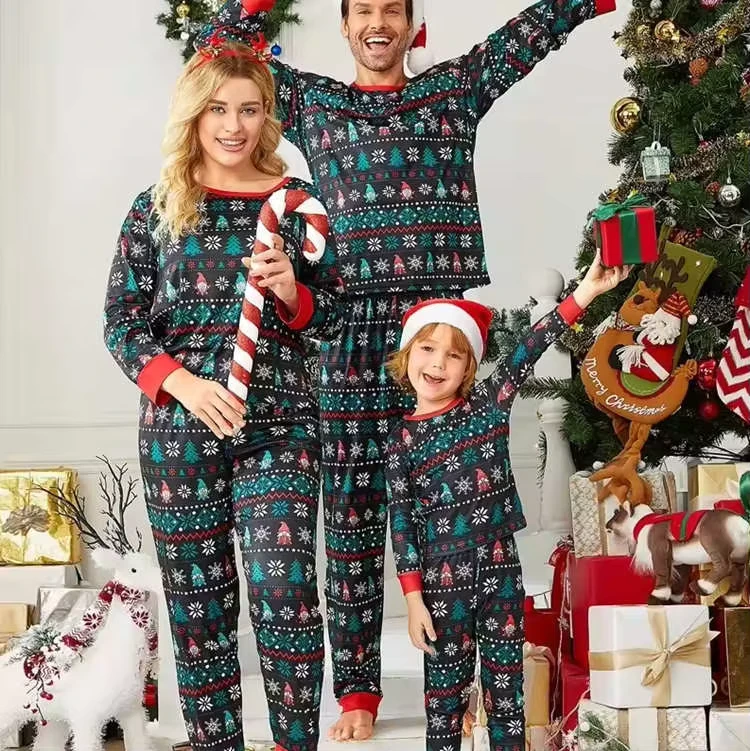 CHINEE Family Sleepwear Custom Matching Christmas Print PJ Set for Christmas Loungewear Bamboo Cotton Pajamas for Women Pyjamas Set