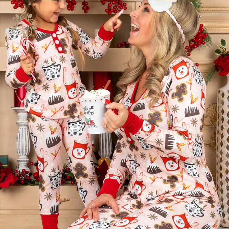 CHINEE Family Woman Christmas Pajamas Maternity Family Matching Christmas Outfits Bamboo Mom Pajamas and Kids Pajama Set