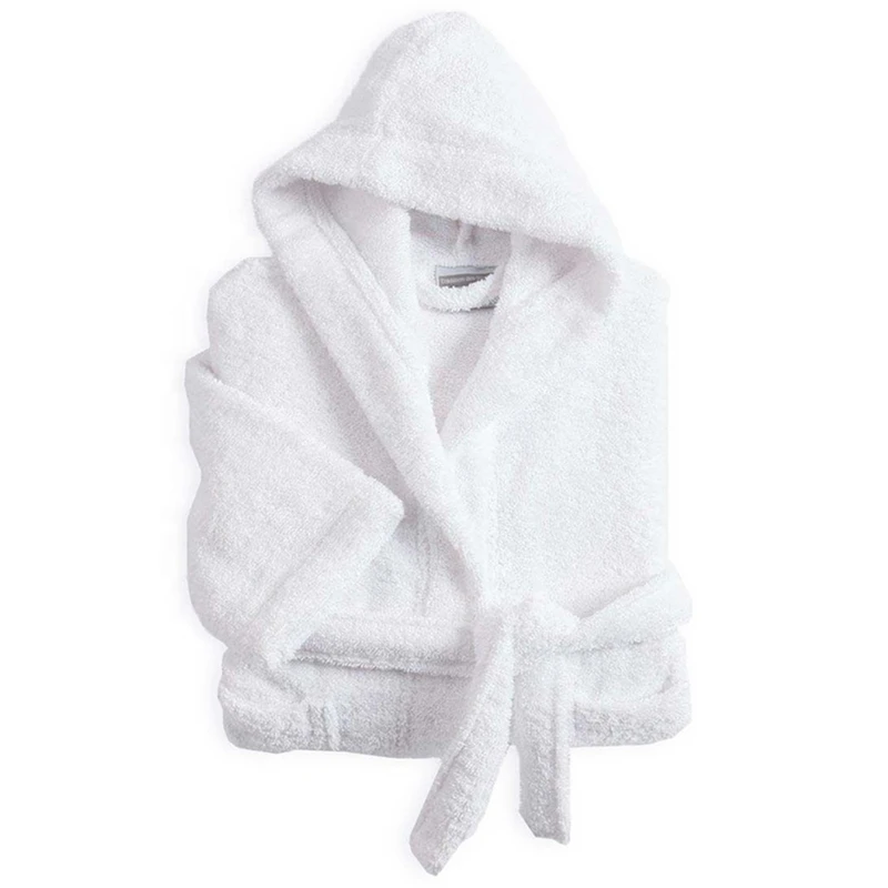 CHINEE Fancy 100% Organic Cotton Terry Cloth Hooded Bathrobe Personalized Eco friendly Soft Absorbent Unisex Robe for Hotels Spas