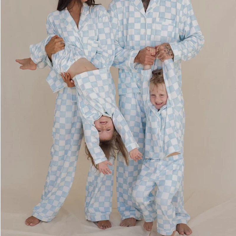 CHINEE Fashion Printing Matching Family Bamboo Pajamas Set Home Wear