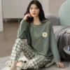 CHINEE Fashion Printing Soft Comfortable 2 PCS Pajamas Set Women Long Sleeve Fashion Lady Sleepwear for Home Outdoor Wear